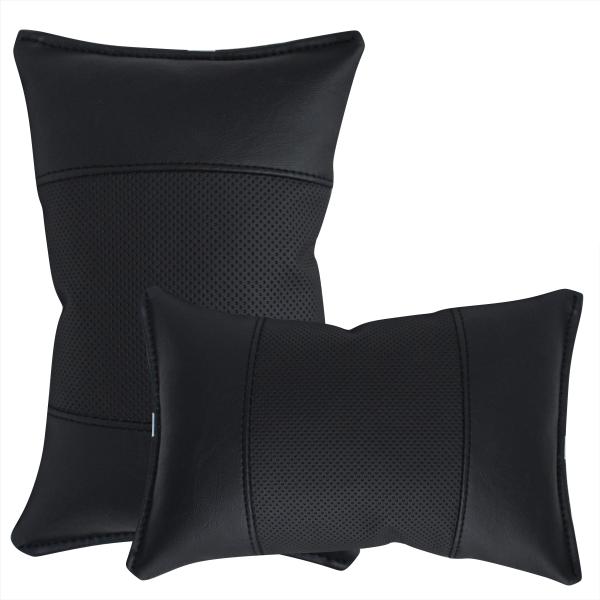 2 Stück Auto Nackenkissen Nackenpolster Leder Elegance Design Schwarz mit Farbauswahl